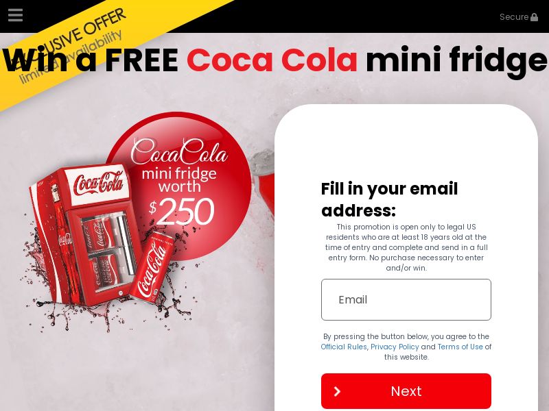 US - Yousweeps - Win A Coca Cola Fridge - (all Devices) - CPA - 8AM to 10PM EST