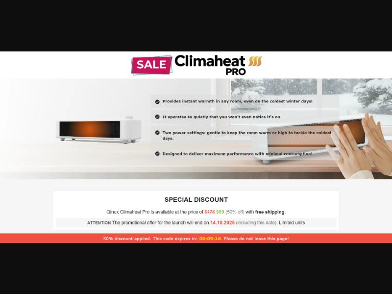 [WEB+MOB] Qinux Climaheat Pro – Portable Heater /International (29 GEOs) CPS *FB/TT/Google/Taboola Pixel* [Approval Required]