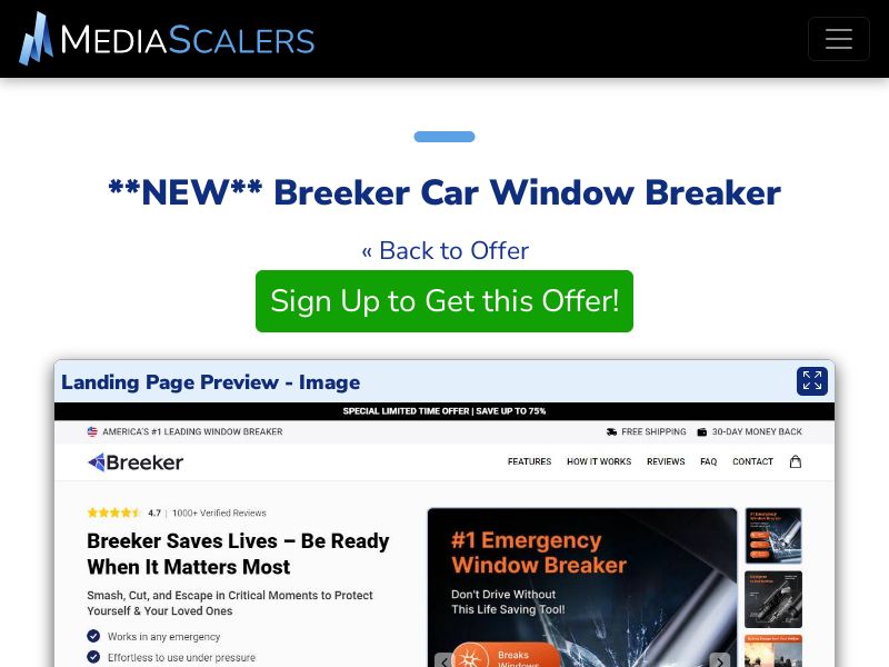 Breeker Car Window Breaker {+DTC, Advertorial, Alt-Landers} [US, DE, CA, AU, GB, FR, IL, +236 More]