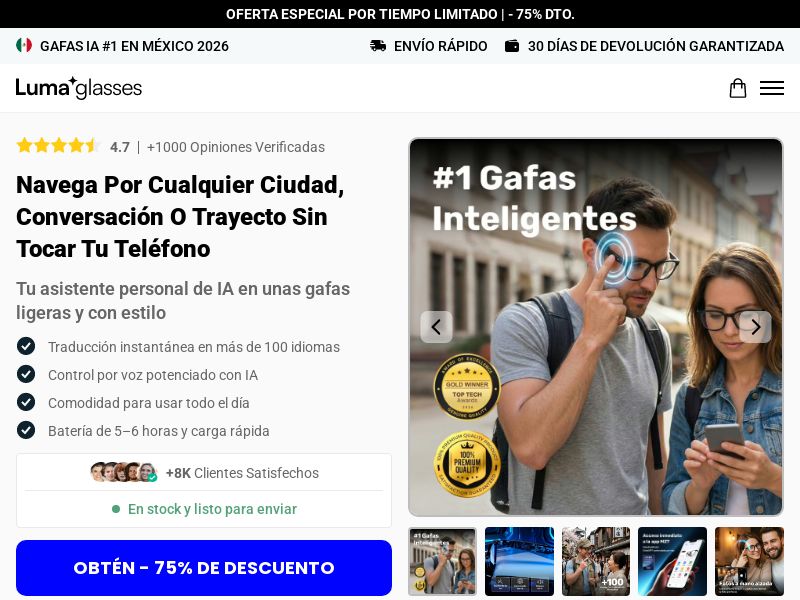 ! NEW OFFER - LumaGlasses Smart Glasses [LATAM] (Social,Banner,Native,Push,SEO,Search,Brand Bidding) - CPA 