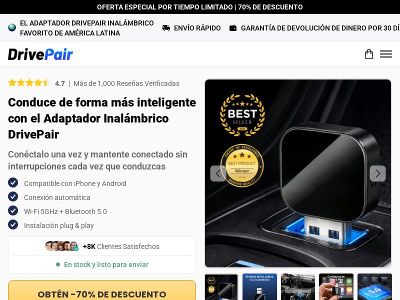 DrivePair Wireless CarPlay [LATAM] (Social,Banner,Native,Push,SEO,Search,Brand Bidding) - CPA