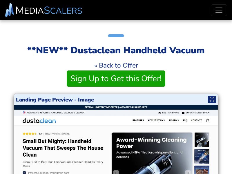 Dustaclean Handheld Vacuum {+DTC, Advertorial, Alt-Landers} [US, DE, CA, AU, GB, FR, IL, +236 More]