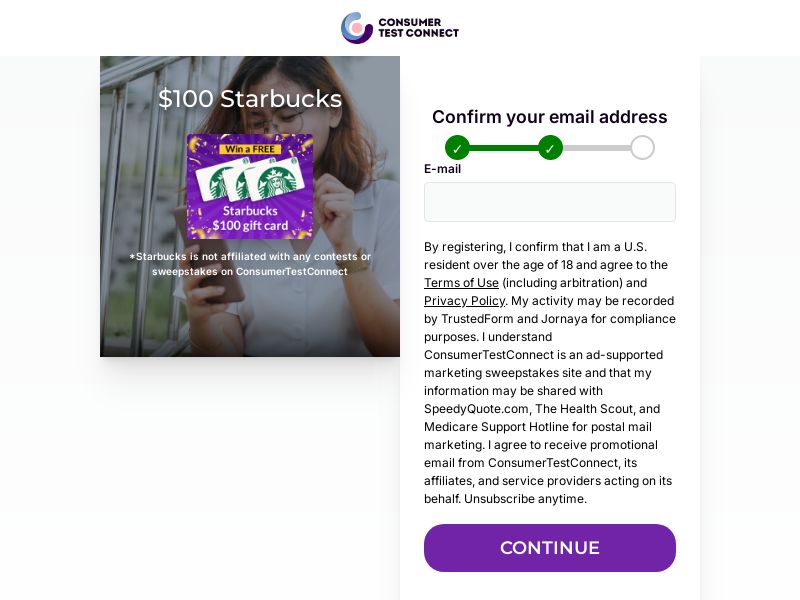 Consumer test connect - $100 Starbucks CPA [DIRECT]