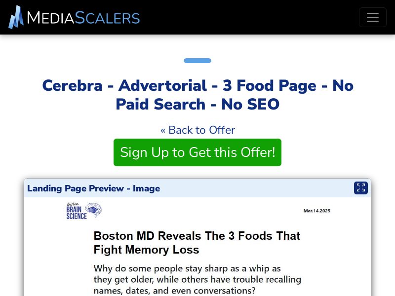 Cerebra - Advertorial - 3 Food Page - No Paid Search - No SEO [US, CA, AU, UK]