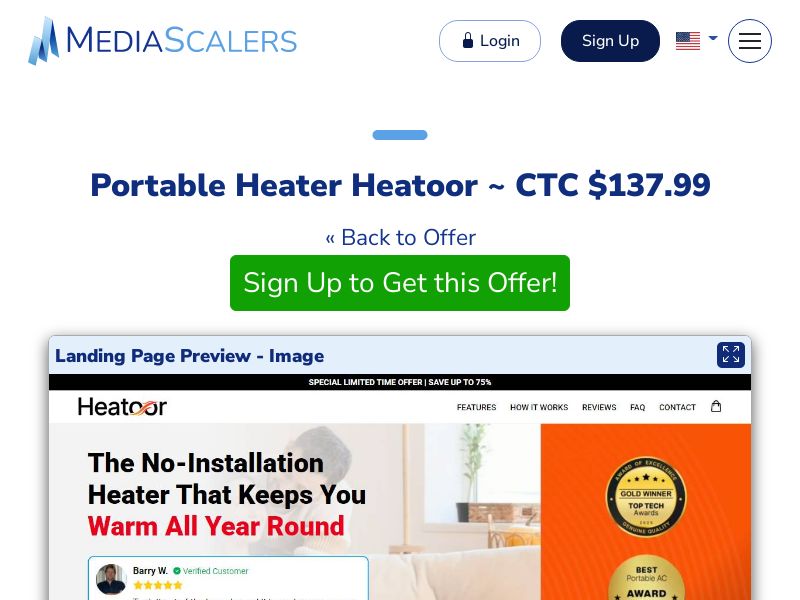 Portable Heater Heatoor ~ CTC $137.99 {+Advertorial, DTC, Alt-Landers} (Event Tracking) [US, DE, CA, AU, UK, FR, IL, +232 More]