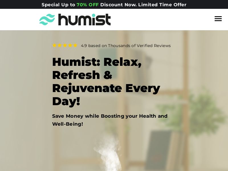! NEW OFFER - HuMist Humidifier - Product Page [US,UK,AU,DE,AT] (Social,Banner,Native,Push,SEO,Search,Brand Bidding) - CPA 
