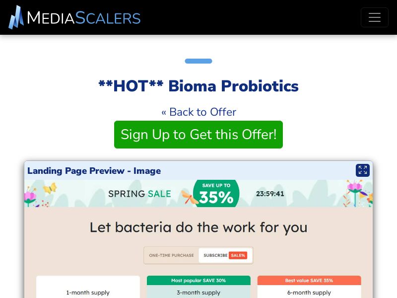 Bioma Probiotics {+Advertorial, DTC, Alt-Landers, Quiz} (Event Tracking) [US]