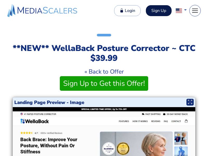 WellaBack Posture Corrector ~ CTC $39.99 {+Advertorial, DTC, Alt-Landers} (Event Tracking) [US, DE, CA, AU, UK, FR, IL, +232 More]