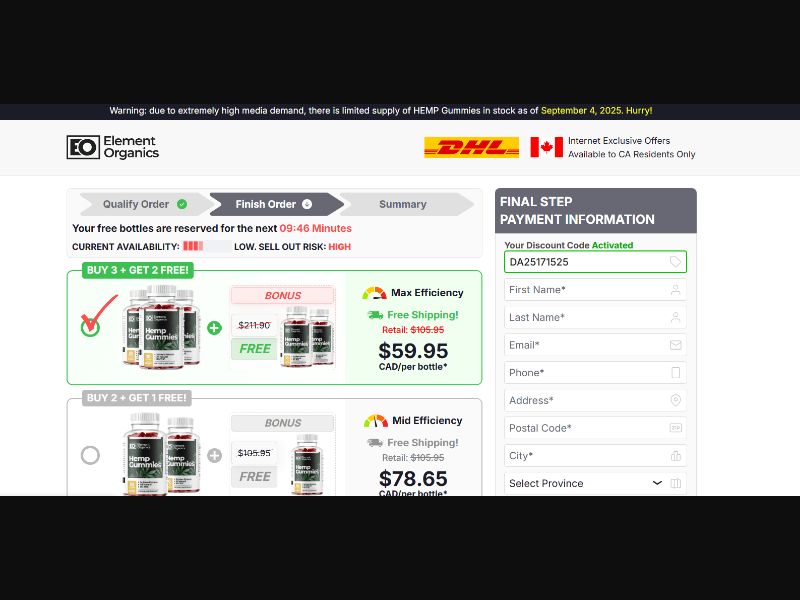 [WEB+MOB] Element Organics Hemp Gummies (Checkout page) /CA [CPS] *FB Pixel* [Approval Required]