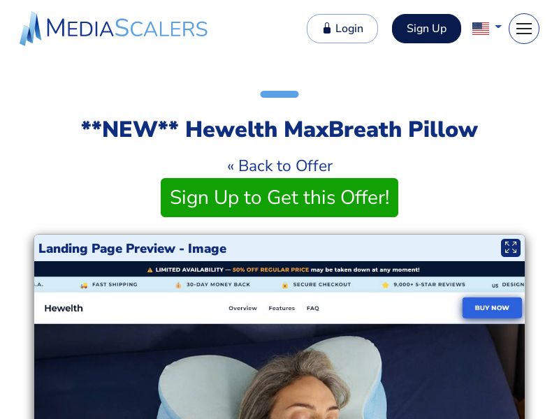 Hewelth MaxBreath Pillow {+Advertorial, DTC} [US, CA, AU, UK]