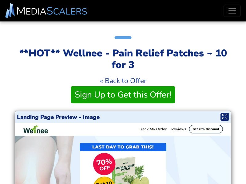 Wellnee - Pain Relief Patches ~ 10 for 3 {+Advertorial, DTC, Multi-Lang, Alt-Landers} (Event Tracking) [US, DE, CA, AU, UK, FR, IL, +233 More]