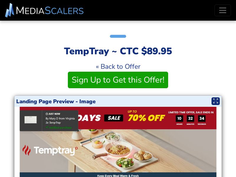 TempTray ~ CTC $89.95 {+Advertorial, DTC, Alt-Landers} (Event Tracking) [US]