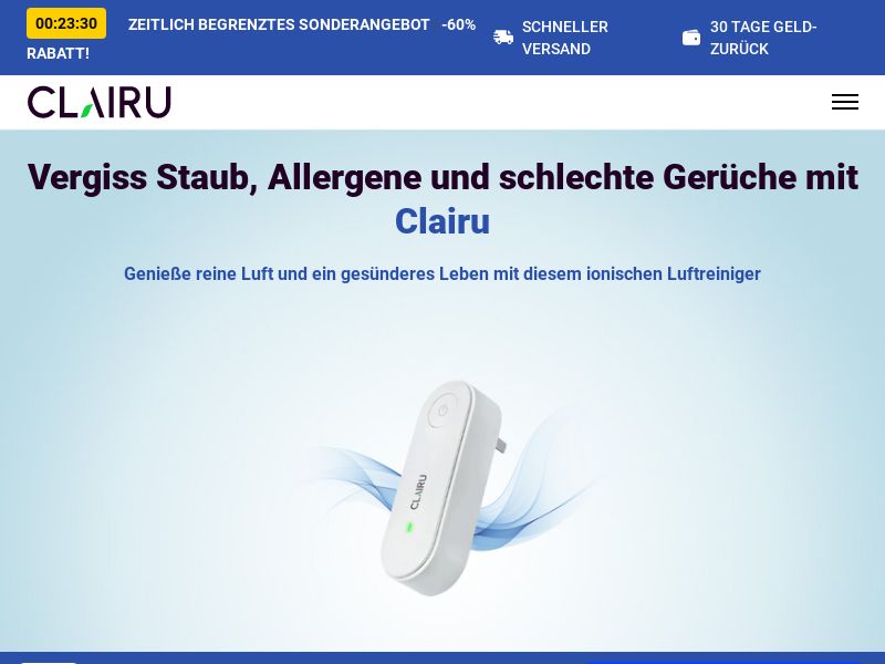 ! NEW OFFER - Clairu Air Purifier - DTC [DE] (Social,Banner,Native,Push,SEO,Search,Brand Bidding) - CPA