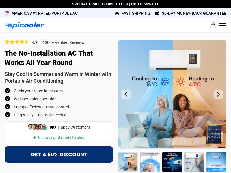 EpiCooler Portable AC - DTC [INTL] (Social,Banner,Native,Push,SEO,Search,Brand Bidding) - CPA 