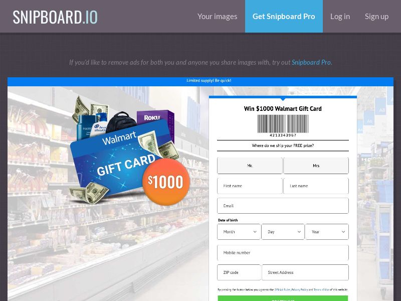 YouSweeps - Win $1000 Walmart gift card US - SOI