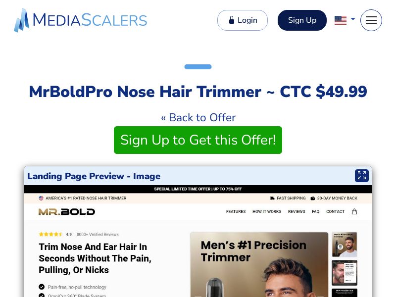 MrBoldPro Nose Hair Trimmer ~ CTC $49.99 {+Advertorial, DTC, Alt-Landers} (Event Tracking) [US, DE, CA, AU, UK, FR, IL, +232 More]