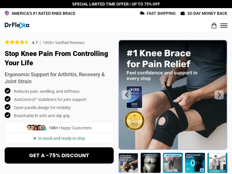 Drflexa Knee Brace - Product Page [INTL] (Social,Banner,Native,Push,SEO,Search,Brand Bidding) - CPA