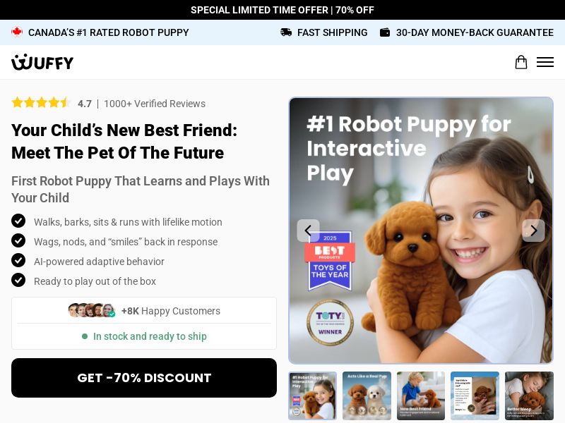 ! NEW OFFER - Wuffy Robot Puppy - DTC [CA] (Social,Banner,Native,Push,SEO,Search,Brand Bidding) - CPA