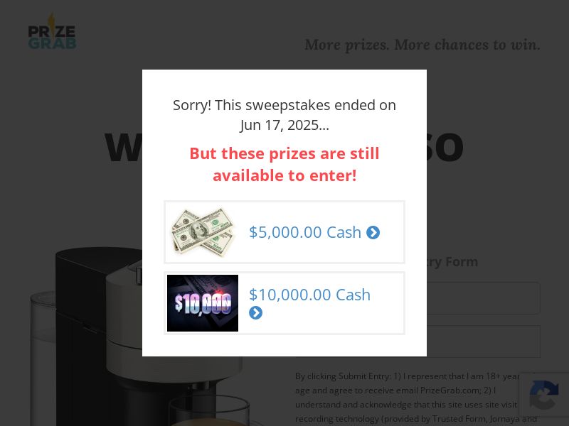 PrizeGrab - Nepresso Coffee Machine - CPL DOI - US
