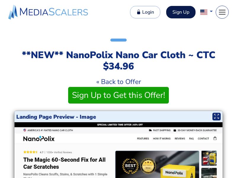 NanoPolix Nano Car Cloth ~ CTC $34.96 {+Alt-Landers, DTC, Advertorial} (Event Tracking) [US, DE, CA, AU, UK, FR, IL, +232 More]