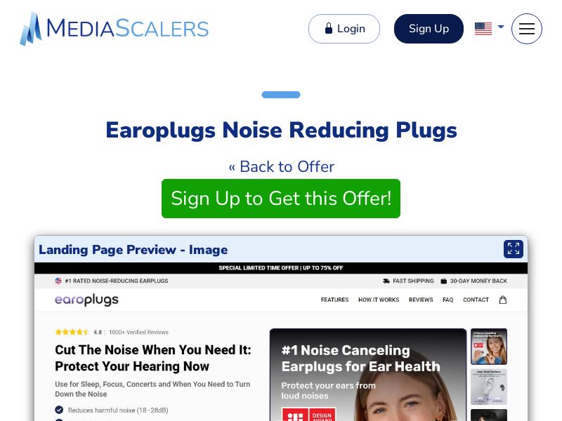 Earoplugs Noise Reducing Plugs {+Advertorial, DTC, Alt-Landers} (Event Tracking) [US, DE, CA, AU, UK, FR, IL, +232 More]