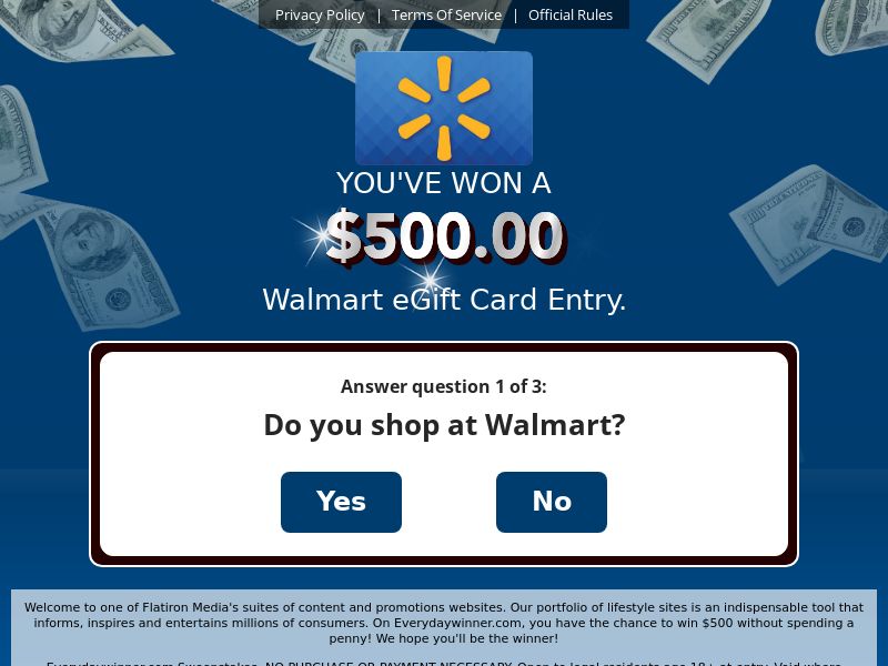 Everyday Winner Walmart $500 Gift Card
