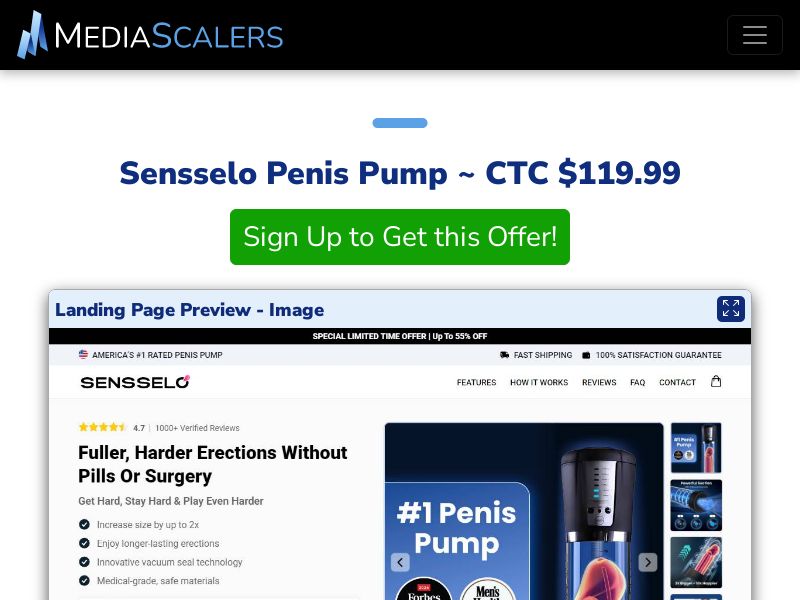 Sensselo Penis Pump ~ CTC $119.99 {+Advertorial, DTC, Alt-Landers} [US, DE, CA, AU, UK, FR, IL, +232 More]