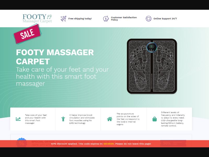 [WEB+MOB] Footy massager carpet /International (112 GEOs) CPS *FB/TikTok/Google/Taboola Pixel*