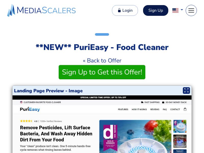 PuriEasy - Food Cleaner {+Alt-Landers, DTC, Advertorial} (Event Tracking) [US, DE, CA, AU, UK, FR, IL, +229 More]