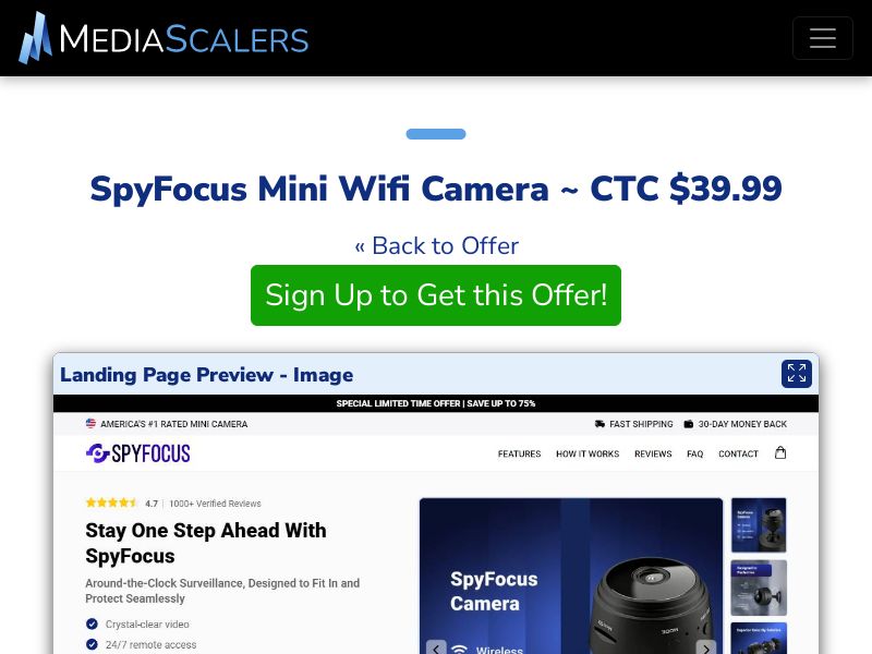 SpyFocus Mini Wifi Camera ~ CTC $39.99 {+Advertorial, DTC, Alt-Landers} [US, DE, CA, AU, UK, FR, IL, +232 More]