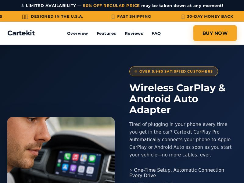 ! NEW OFFER - Cartekit CarPlay Adapter [INTL] (Social,Banner,Native,Push,SEO,Search,Brand Bidding) - CPA 
