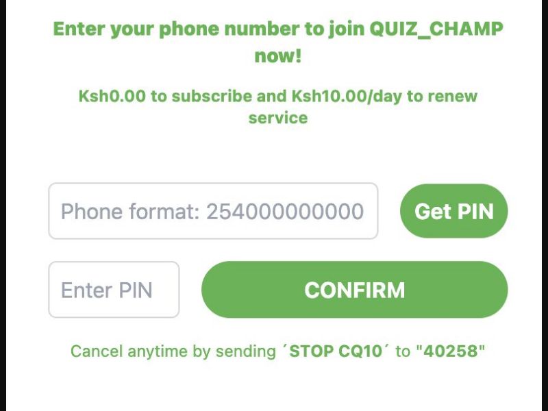 38525 - KE - [MOB] - Quiz Champ - Safaricom - mFilter - 2 Clicks