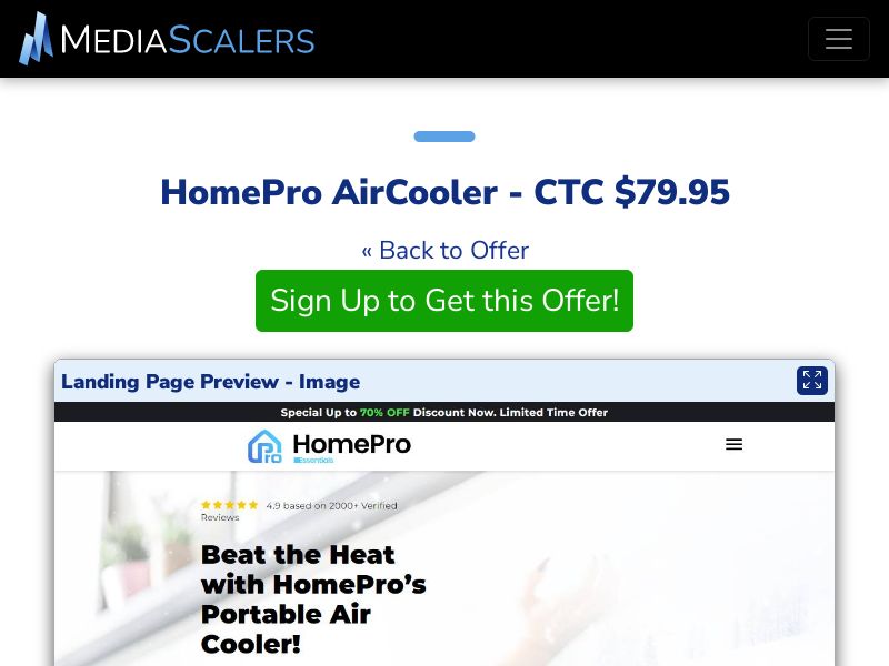 HomePro AirCooler - CTC $79.95 {+Advertorial, DTC, Alt-Landers} (Event Tracking) [US]