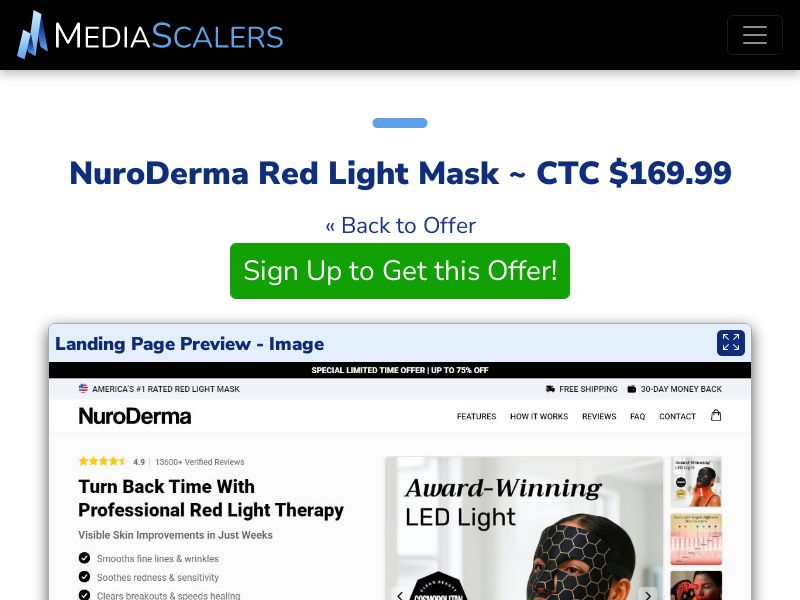 NuroDerma Red Light Mask ~ CTC $169.99 {+Advertorial, DTC, Alt-Landers} [US, DE, CA, AU, UK, FR, IL, +232 More]