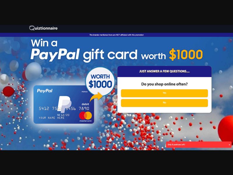 AU - Quiztionnaire - Paypal Giftcard $1000 - (CPL)