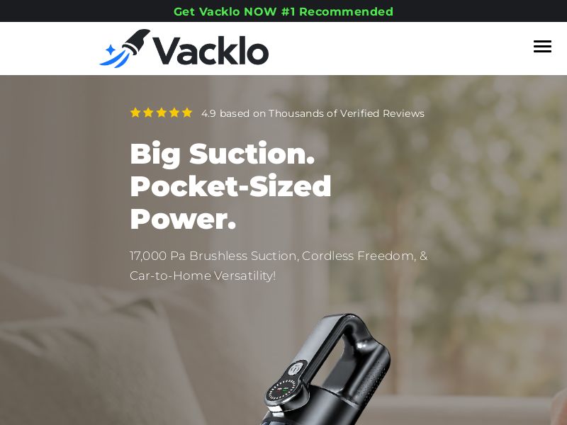 Vacklo Portable Vacuum Cleaner - Product Page [US,UK,AU] (Social,Banner,Native,Push,SEO,Search,Brand Bidding) - CPA