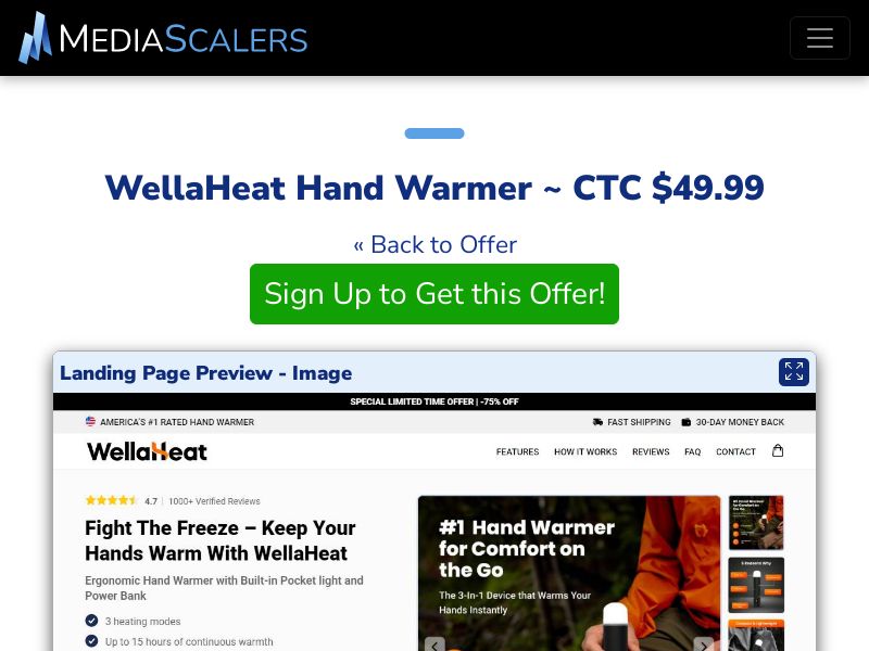 WellaHeat Hand Warmer ~ CTC $49.99 {+Advertorial, DTC, Alt-Landers} [US, DE, CA, AU, UK, FR, IL, +232 More]