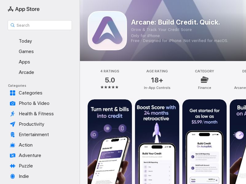 Arcane Credit - iOS - US - CPA - Content, Search, Social (Pre-approval required)