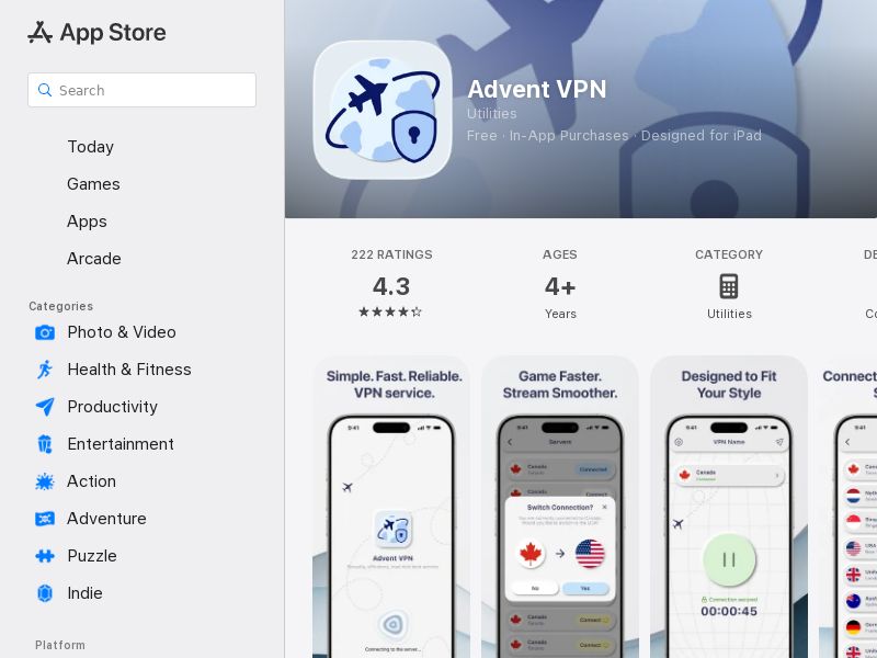 Advent VPN - CPT | US, AU, CA, GB