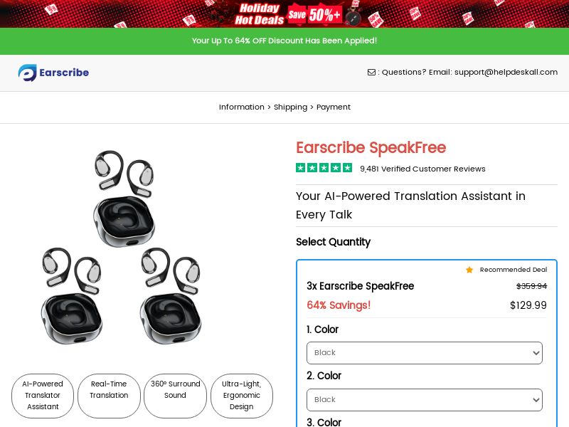 Earscribe SpeakFree SS - US/CA/UK/AU