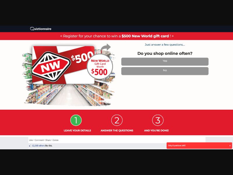 NZ - Quiztionnaire - New World Giftcard - (CPL)