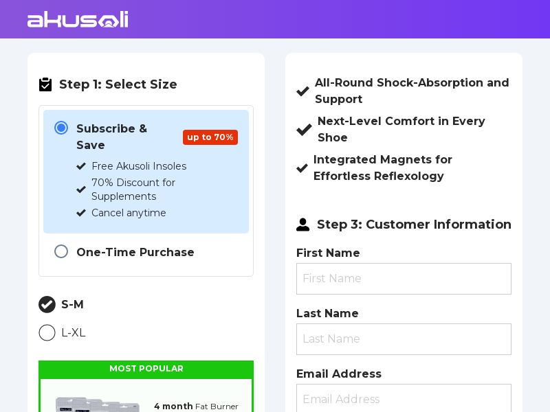 Fat Burner Supplement Subscription + Insoles SS - US (No Brand Bidding)