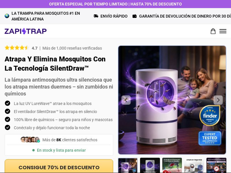 ZapiTrap Mosquito Lamp [LATAM] (Social,Banner,Native,Push,SEO,Search,Brand Bidding) - CPA