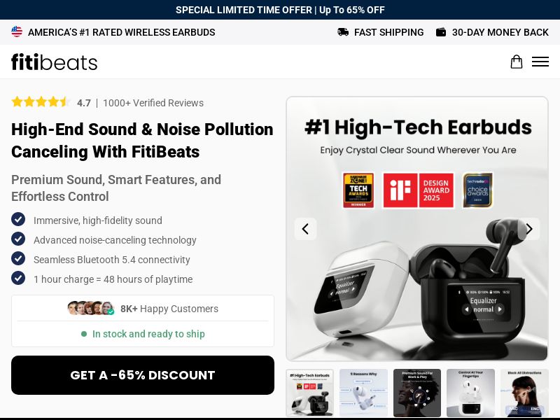 FitiBeats Wireless Airbuds - Product Page [INTL] (Social,Banner,Native,Push,SEO,Search,Brand Bidding) - CPA