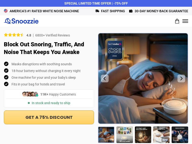 ! NEW OFFER - Snoozzie White Noise Machine - Product Page [INTL] (Social,Banner,Native,Push,SEO,Search,Brand Bidding) - CPA