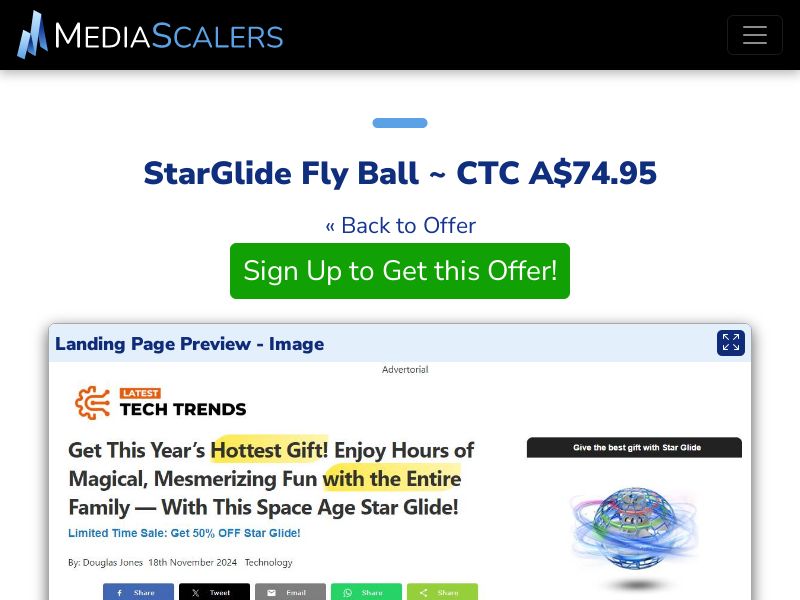 StarGlide Fly Ball ~ CTC A$74.95 {+Advertorial, DTC, Alt-Landers} (Event Tracking) [AU]