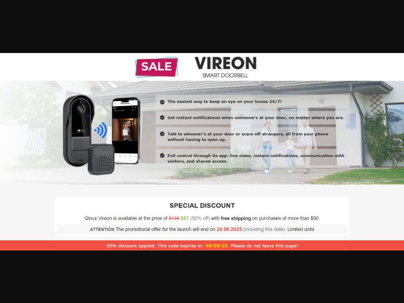 [WEB+MOB] Qinux Vireon – Smart Doorbell /International (112 GEOs) CPS *FB/TT/Google/Taboola Pixel* [Approval Required] ★Top