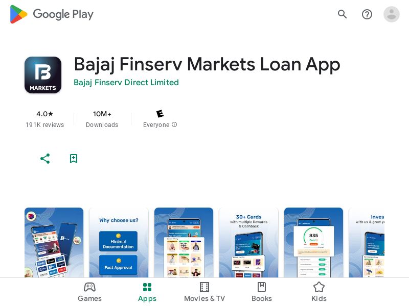 Bajaj Finserv Markets Loan Android Mobile CPI - India