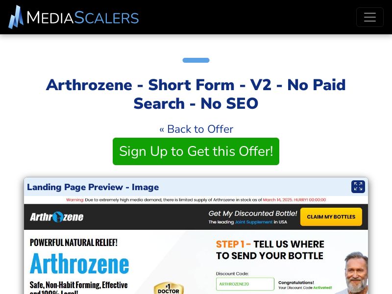 Arthrozene - Short Form - V2 - No Paid Search - No SEO [US, CA, AU, UK]