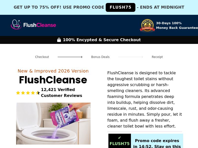 FlushCleanse Toilet Bowl Cleaner - DTC [US,UK,AU,DE,AT,FR] (Social,Banner,Native,Push,SEO,Search,Brand Bidding) - CPA